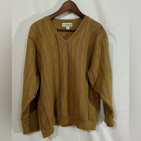 Vintage Haband Sweater | Made in USA | XL | Mustard Gold Knit V-Neck Pullover - Picture 1 of 4